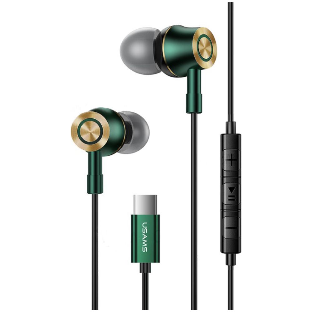 USAMS earphones με μικρόφωνο US-SJ482, Type-C, 10mm, 1.2m, πράσινα