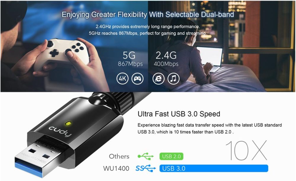 CUDY WU1400 AC1300 WI-FI HIGH GAIN USB 3.0 ADAPTER - Image 4