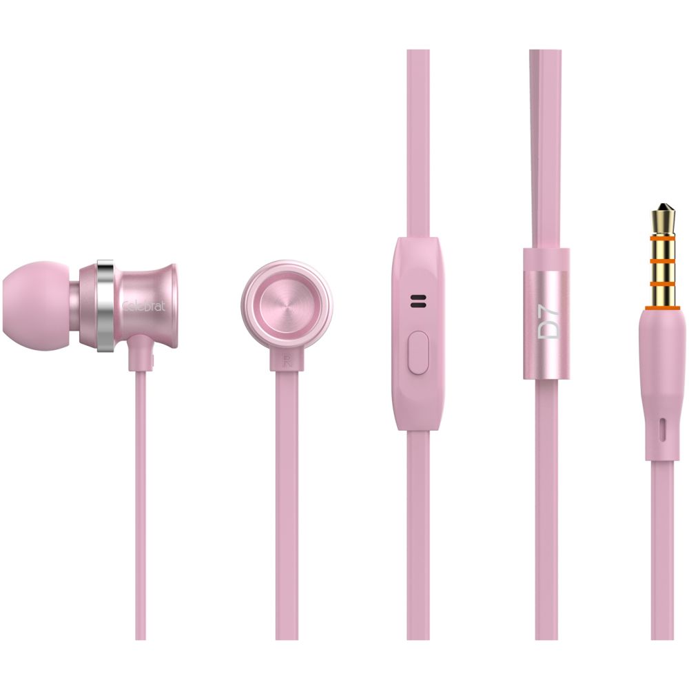 CELEBRAT Earphones με μικρόφωνο D7, 10mm, 3.5mm, 1.2m, ροζ χρυσό