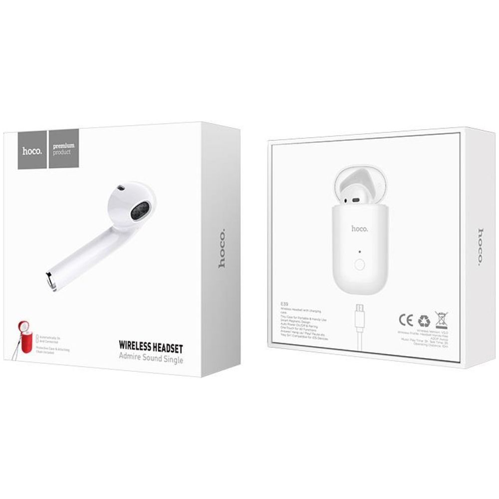 HOCO E39 ADMIRE SOUND BLUETOOTH EARPHONE, WHITE