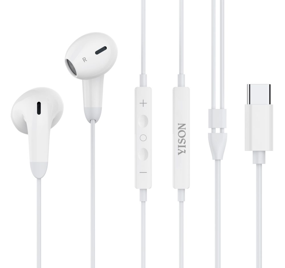 YISON earphones με μικρόφωνο X8, USB-C, 13mm, 1.2m, λευκά