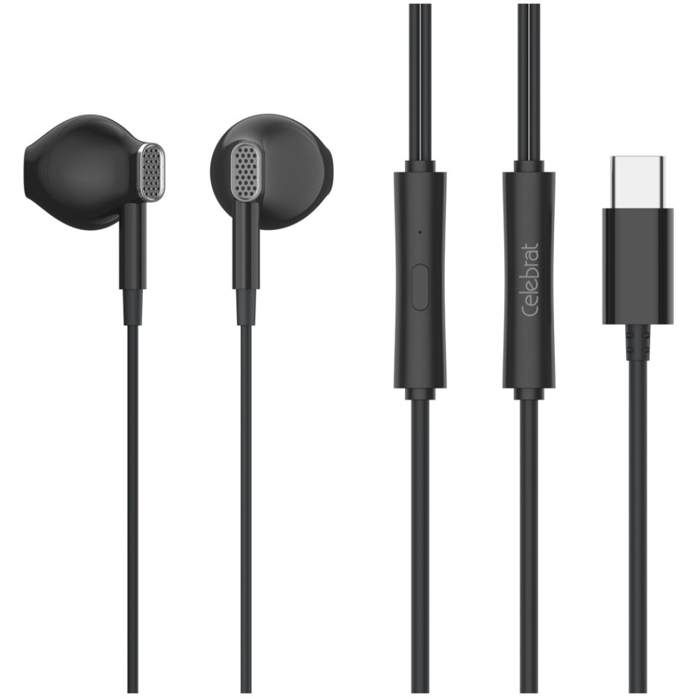 CELEBRAT earphones με μικρόφωνο D12, USB-C, 1.2m, μαύρα