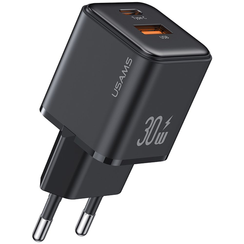 USAMS φορτιστής τοίχου US-CC189, USB & USB-C, 30W PD, μαύρος