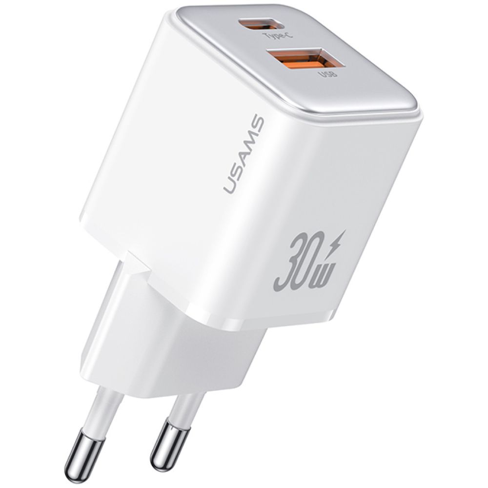 USAMS φορτιστής τοίχου US-CC189, USB & USB-C, 30W PD, λευκός