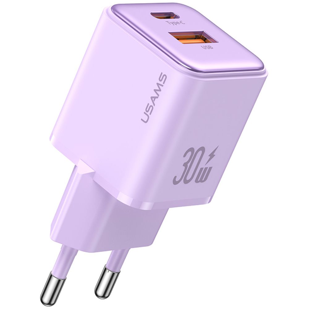 USAMS φορτιστής τοίχου US-CC189, USB & USB-C, 30W PD, μωβ