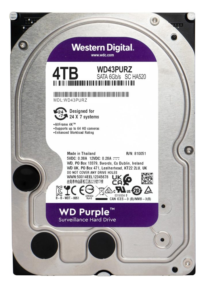 WD σκληρός δίσκος 3.5" Purple Surveillance 4TB, 256MB, 5400RPM, SATA III