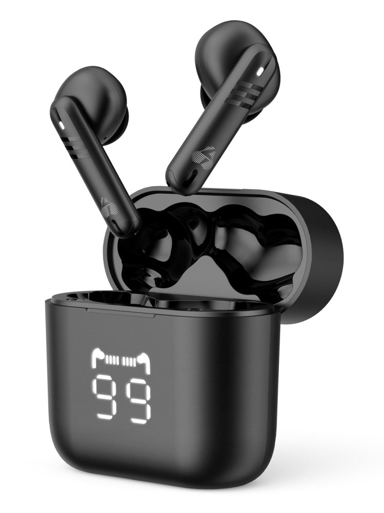 POWERTECH earphones με θήκη φόρτισης PT-1227, TWS, ENC, 30/480mAh, μαύρα