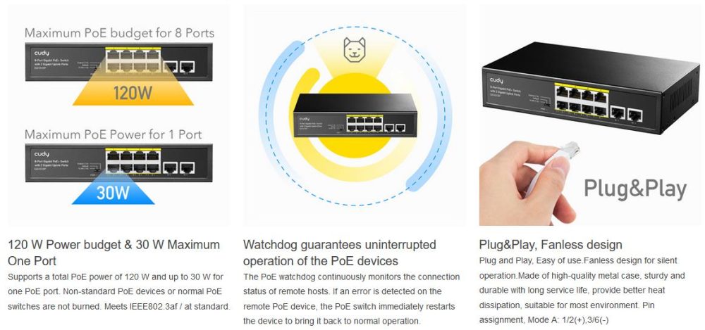 CUDY GS1010P 8 PORT + 2 UPLINK GIGABIT POE+ SWITCH, 120W - Image 5