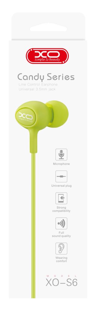 XO S6 ΑΚΟΥΣΤΙΚΑ HANDSFREE, 3.5mm , ΠΡΑΣΙΝΑ