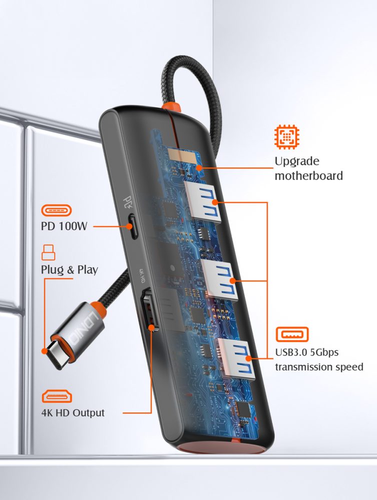 LDNIO docking station DS-25H, 5 θυρών, USB-C σύνδεση, 4K, 100W PD, μαύρο - Image 4