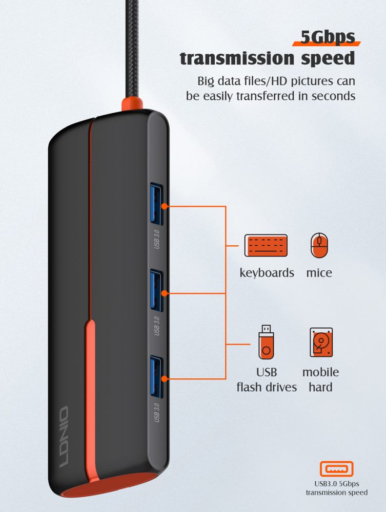 LDNIO docking station DS-25H, 5 θυρών, USB-C σύνδεση, 4K, 100W PD, μαύρο - Image 7