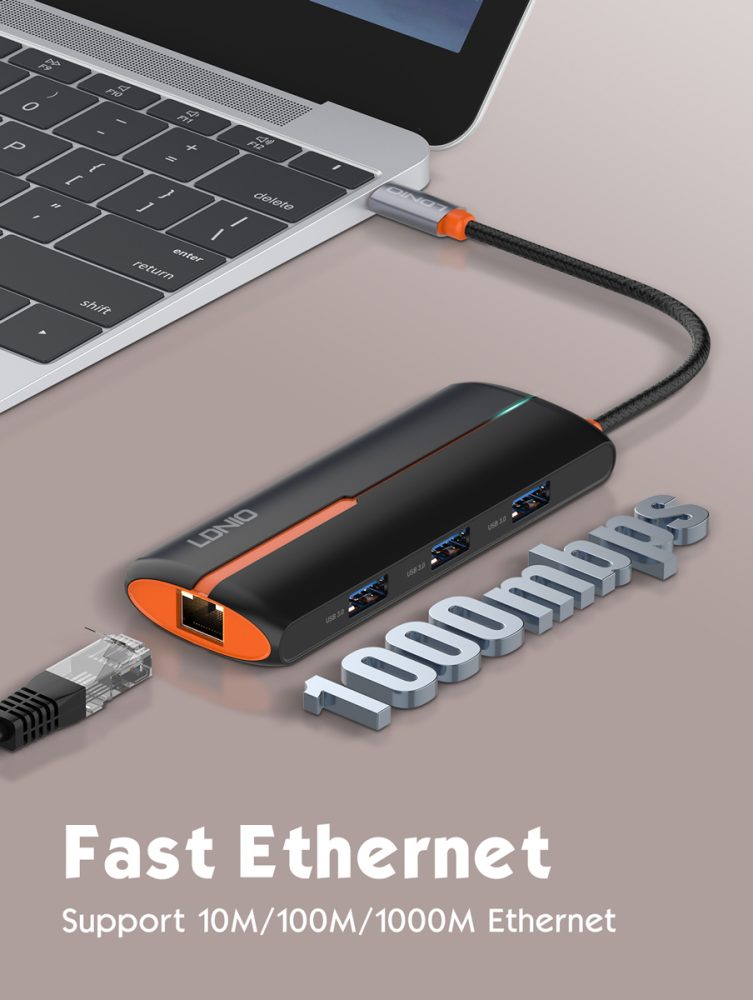 LDNIO docking station DS-26U, 6 θυρών, USB-C σύνδεση, 4K, 100W PD, λευκό - Image 4