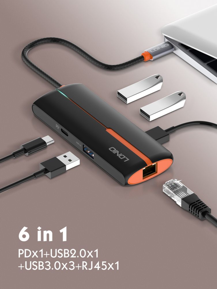 LDNIO docking station DS-26U, 6 θυρών, USB-C σύνδεση, 4K, 100W PD, λευκό - Image 5