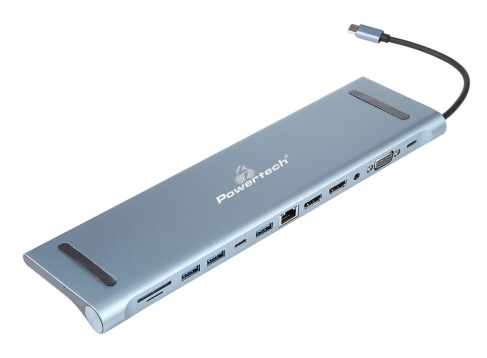 POWERTECH docking station BYL-2003U2, 12 θυρών, βάση laptop, USB-C, γκρι