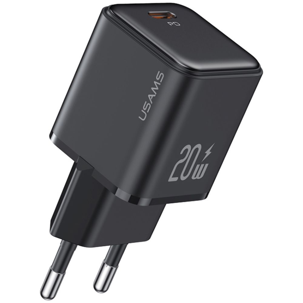 USAMS φορτιστής τοίχου US-CC183, USB-C θύρα εξόδου, 20W PD, μαύρος