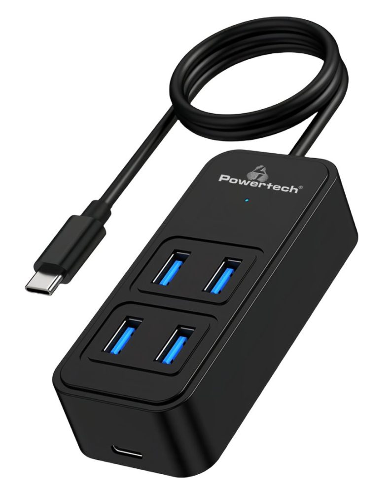 POWERTECH USB hub PTR-0156, 4x θυρών, 5 Gbps, USB-C σύνδεση, 1m, μαύρο