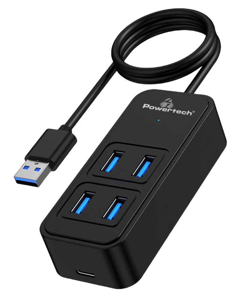 POWERTECH USB hub PTR-0157, 4x θυρών, 5 Gbps, USB σύνδεση, 1m, μαύρο