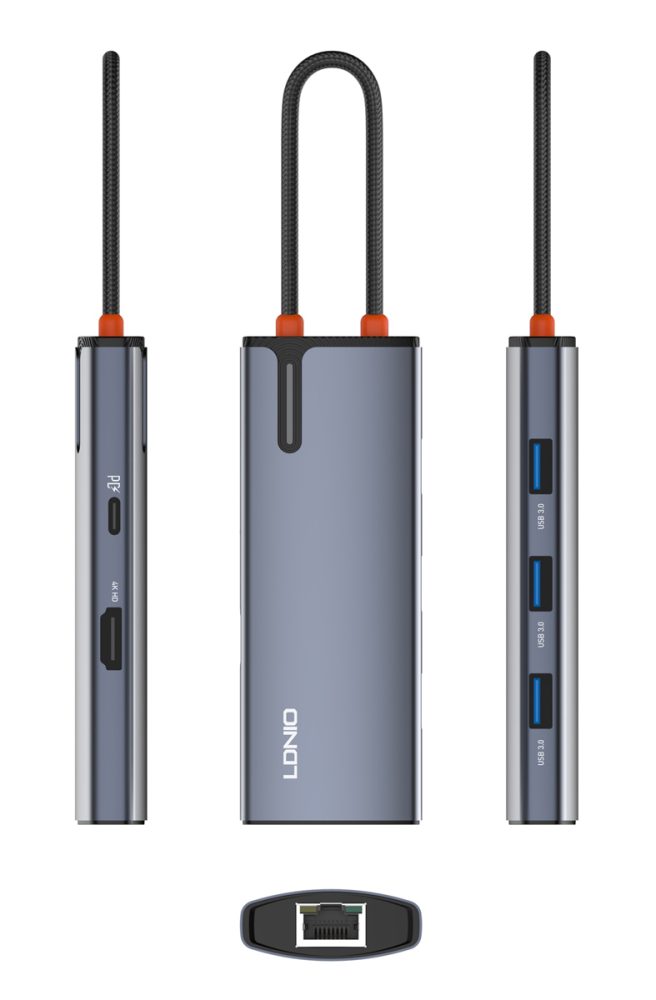 LDNIO docking station DS-16H, 6 θυρών, USB-C σύνδεση, 4K, 100W PD, γκρι - Image 5