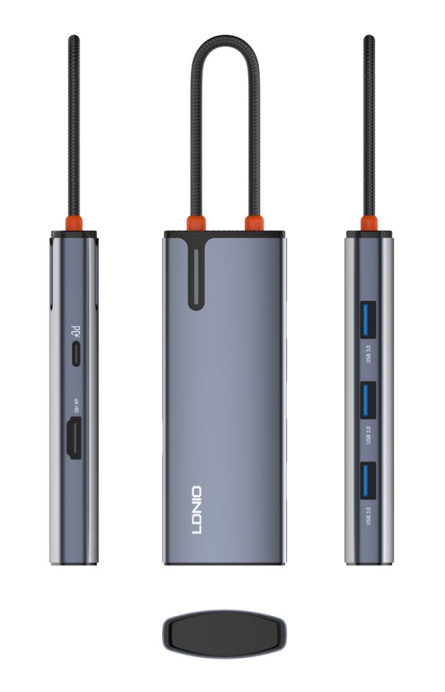 LDNIO docking station DS-15H, 5 θυρών, USB-C σύνδεση, 4K, 100W PD, γκρι - Image 4