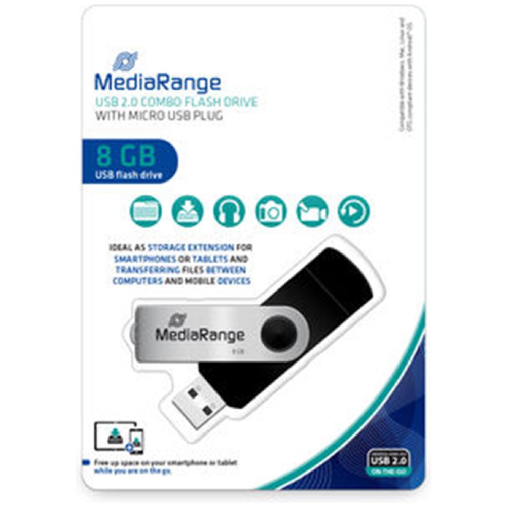 MediaRange USB combo flash drive with micro USB (OTG) plug, 8GB (MR930-2)