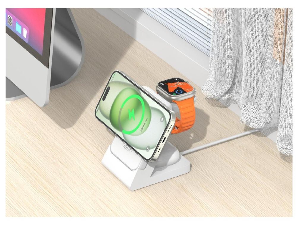 XO CX033 WIRELESS CHARGING POWERBANK+APPLE WATCH, HEADPHONE WIRELESS CHARGER, 3 ΣΕ 1 , ΛΕΥΚΟ - Image 3