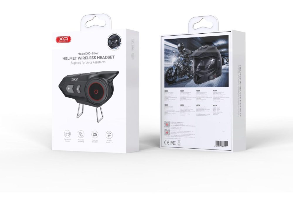 XO BE47 HELMET BLUETOOTH HEADSET ME ΚΑΛΩΔΙΟ ΦΟΡΤΙΣΗΣ, VELCRO ΚΑΙ HARD MARK, ΜΑΥΡΟ - Image 2