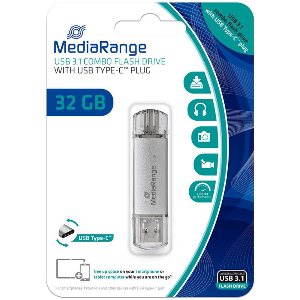 MediaRange USB 3.0 Combo Flash Drive with USB Type-C™ plug, 32GB (MR936)