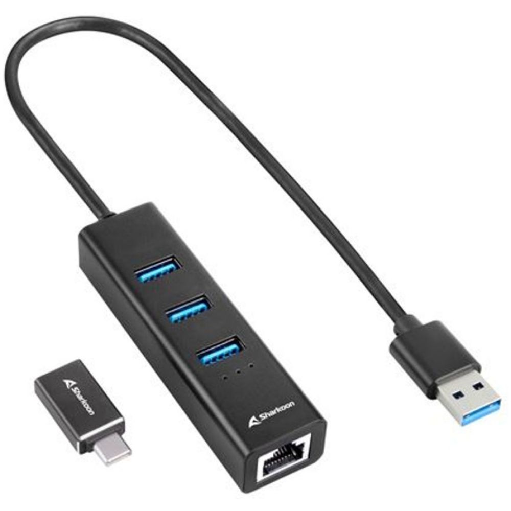 Sharkoon USB 3.2 Hub 4 Θυρών με σύνδεση USB-A / USB-C / Ethernet (3PALUHUBBLK) (SHR3PALUHUBBLK)