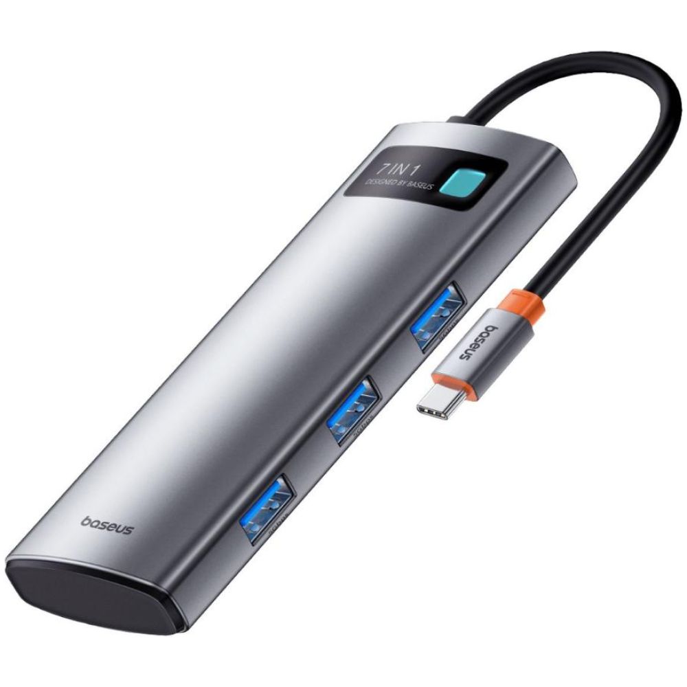 Baseus Hub 7in1 Gleam, USB-C  To 1x HDMI4k 60hz + 3x USB3.0 + 1x Pd + 1x Sd/tf Grey (B00030708811-00) (BASB00030708811-00)