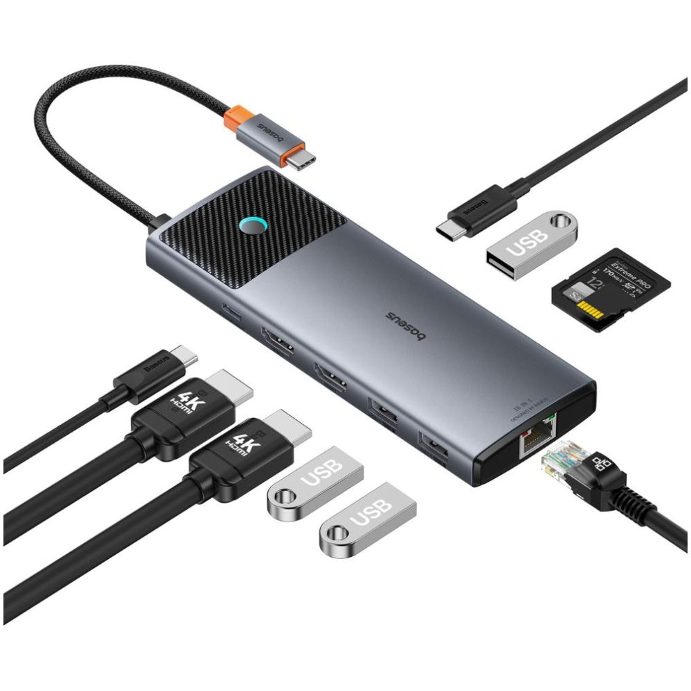 Baseus Docking Station 10σε1 2x HDMI USB-C 3xUSB-A+RJ45+SD/TF PD Γκρι (B00061800813-01) (BASB00061800813-01)