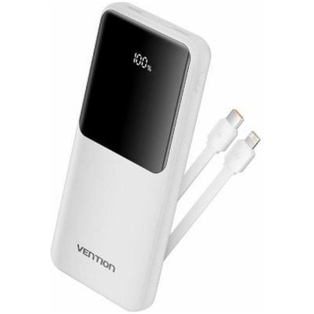 VENTION 10.000mAh Power Bank (Micro-USB + USB-C + USB-A + USB-A) with Built-In Type-C and Lightning Cables 22.5W White Led Display Type (FHOW0) (VENFHOW0)