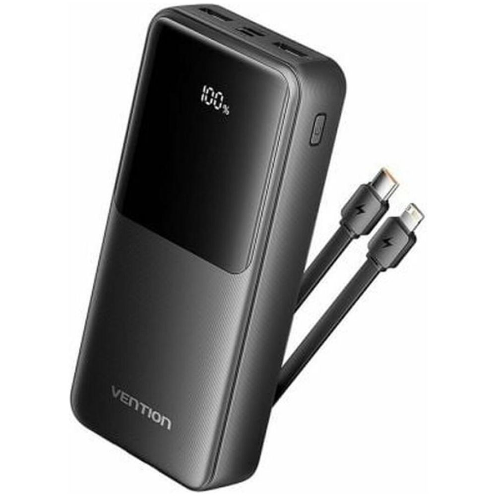 VENTION 20.000mAh Power Bank (Micro-USB + USB-C + USB-A + USB-A) with Built-In Type-C and Lightning Cables 22.5W Black Led Display Type (FHPB0) (VENFHPB0)