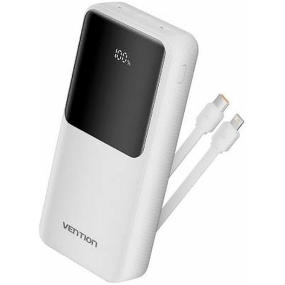 VENTION 20.000mAh Power Bank (Micro-USB + USB-C + USB-A + USB-A) with Built-In Type-C and Lightning Cables 22.5W White Led Display Type (FHPW0) (VENFHPW0)