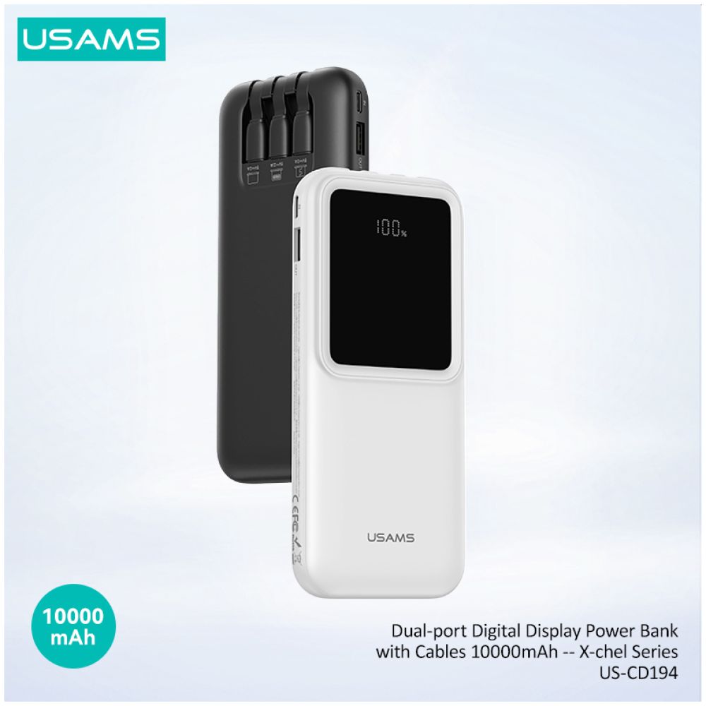 USAMS power bank US-CD194 με καλώδια, 5x έξοδοι, 10000mAh, 10W, μαύρο - Image 2