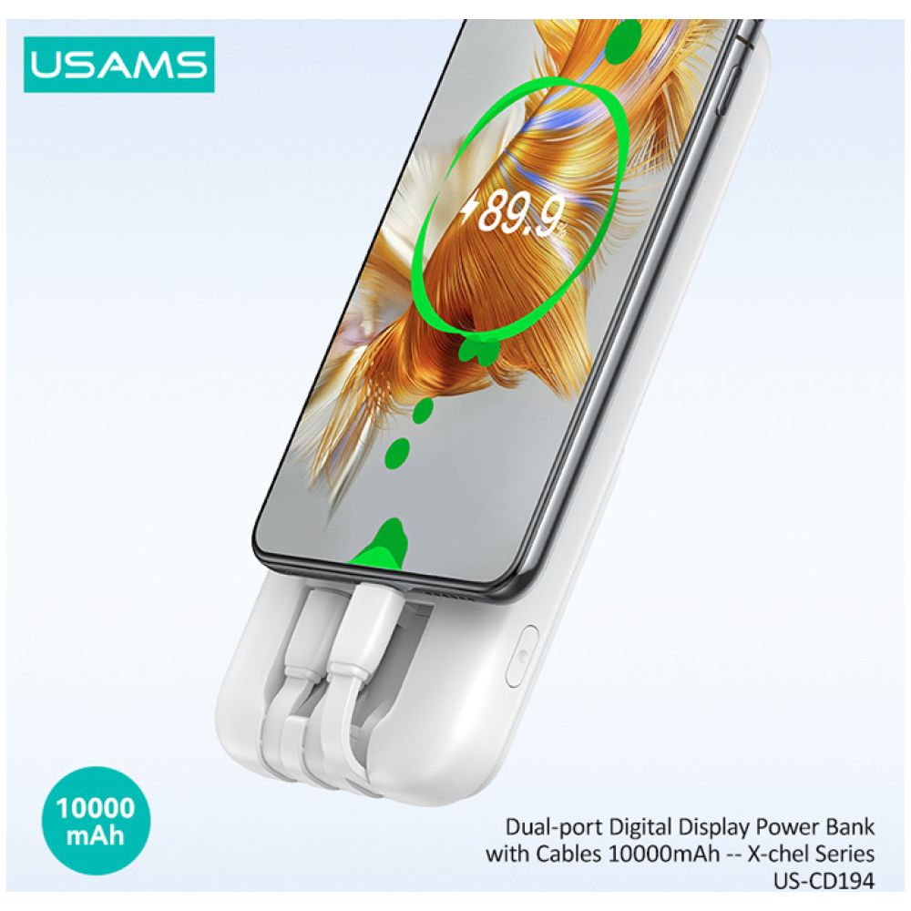 USAMS power bank US-CD194 με καλώδια, 5x έξοδοι, 10000mAh, 10W, μαύρο - Image 4