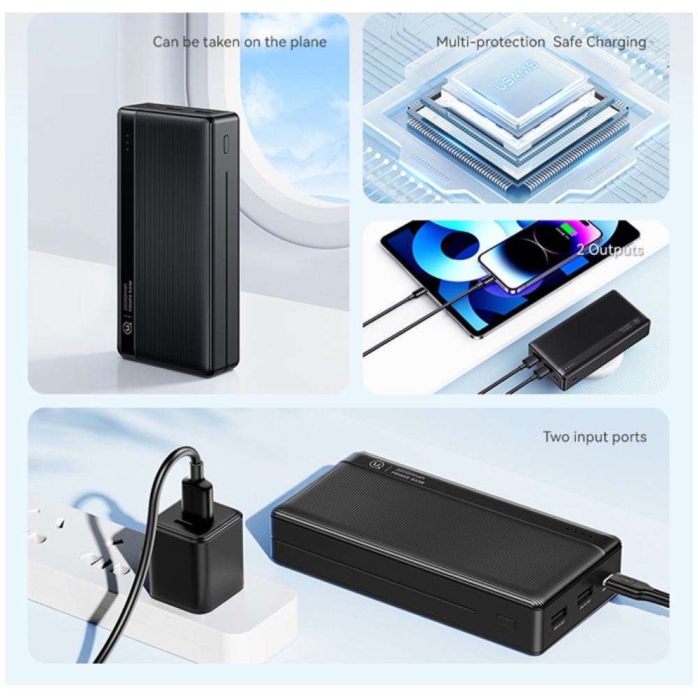 USAMS power bank US-CD205, 2x USB θύρες εξόδου, 10000mAh, 10W, μαύρο - Image 2