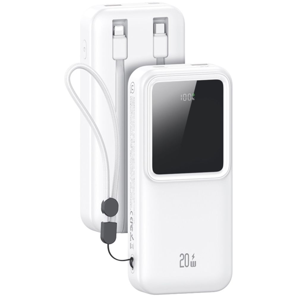 USAMS power bank US-CD212 με καλώδια, 4x έξοδοι, 20000mAh, 20W, λευκό