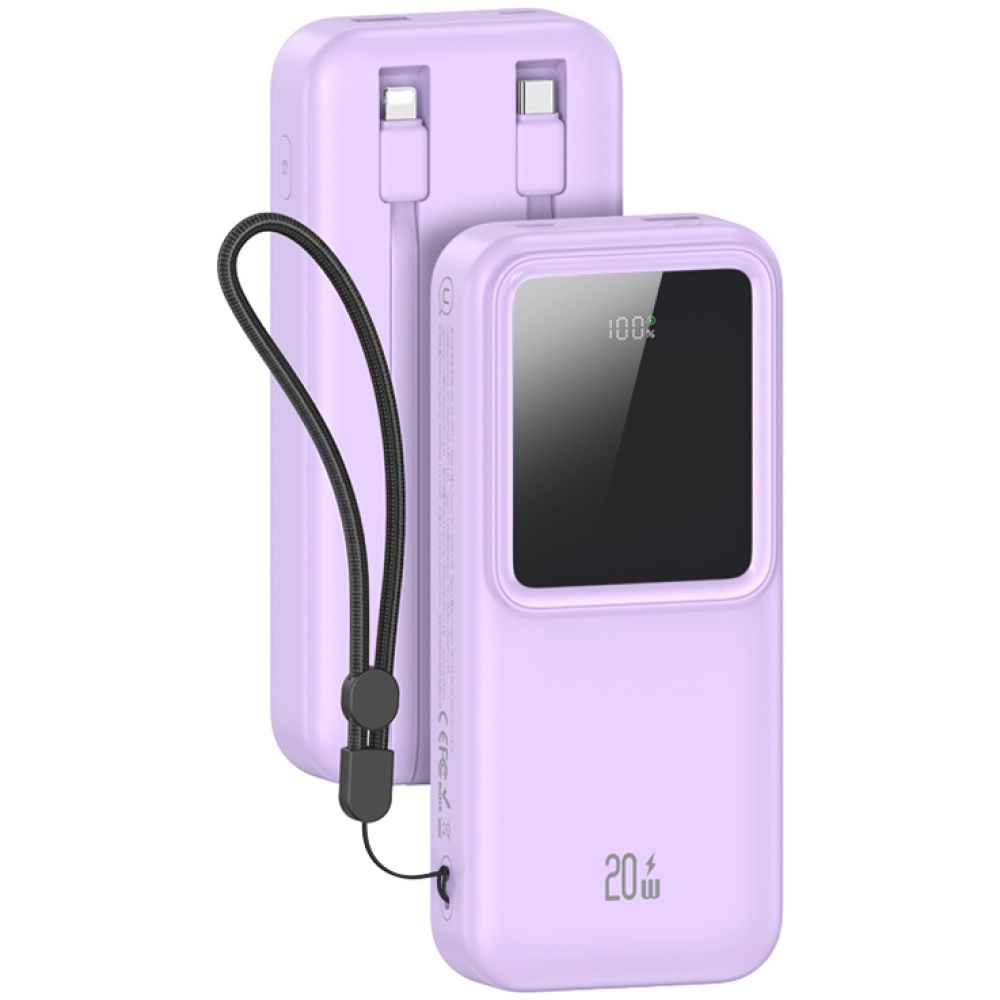 USAMS power bank US-CD212 με καλώδια, 4x έξοδοι, 20000mAh, 20W, μωβ