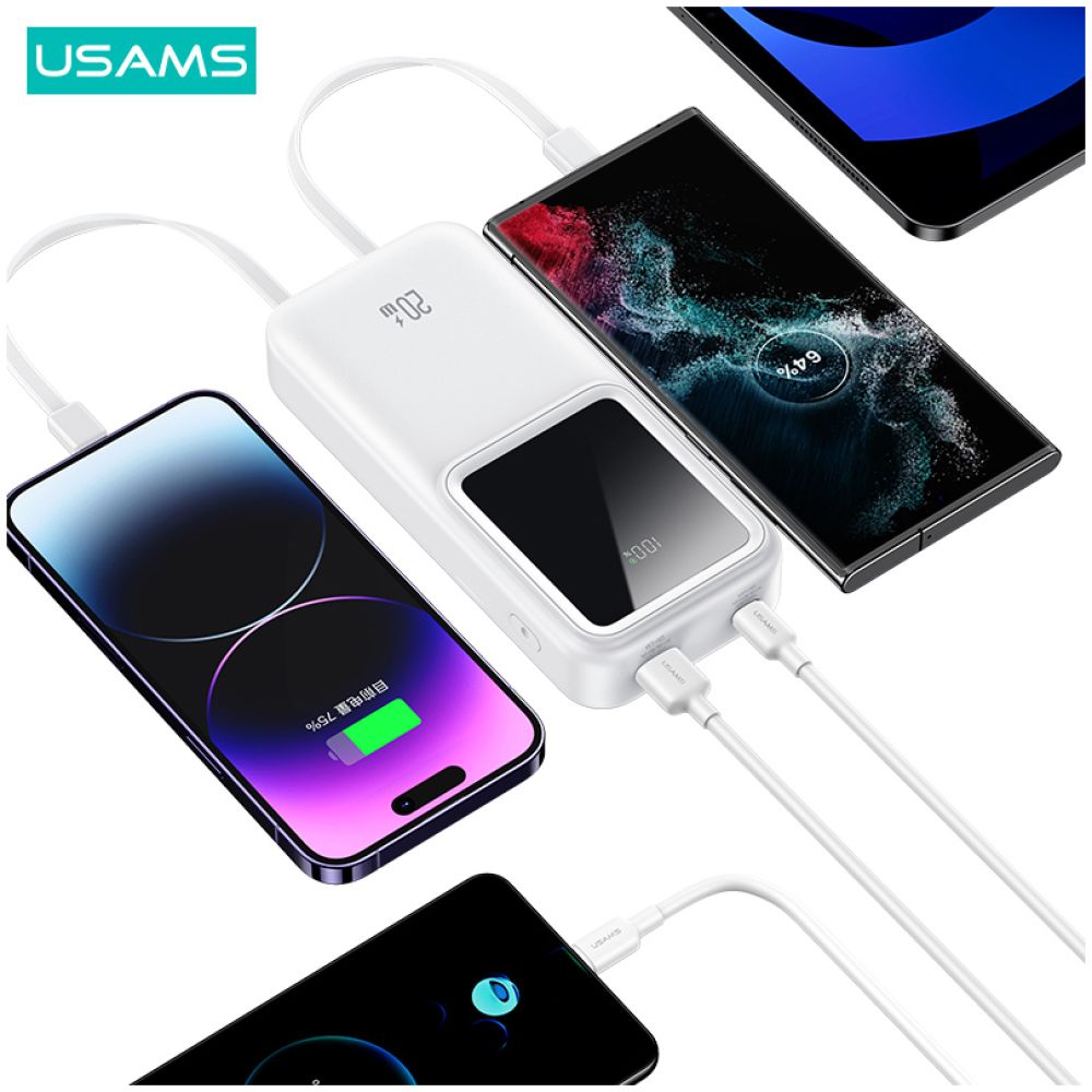 USAMS power bank US-CD212 με καλώδια, 4x έξοδοι, 20000mAh, 20W, μωβ - Image 3