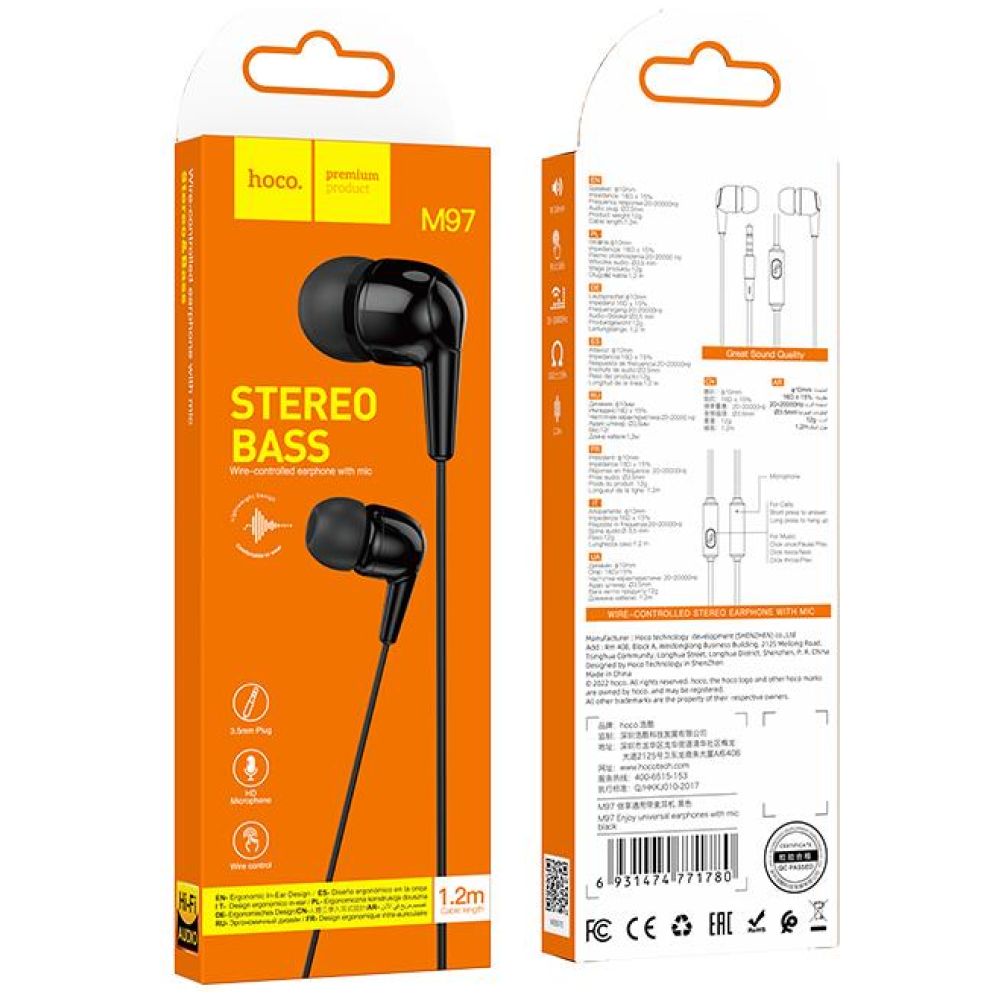 HOCO M97 ΑΚΟΥΣΤΙΚΑ HANDSFREE ENJOY, 3,5mm, ΜΑΥΡΟ - Image 2