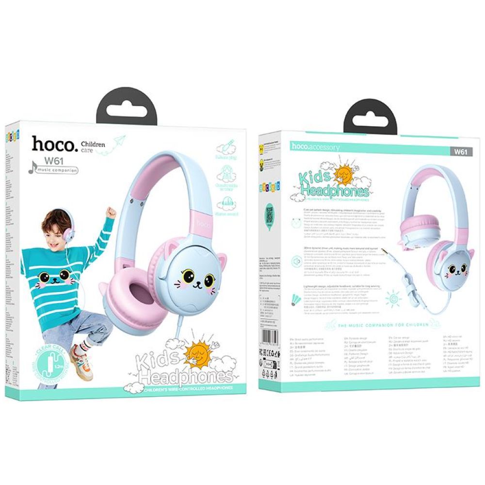 HOCO W61 VOICE WIRED HEADPHONES, SKY BLUE - Image 2