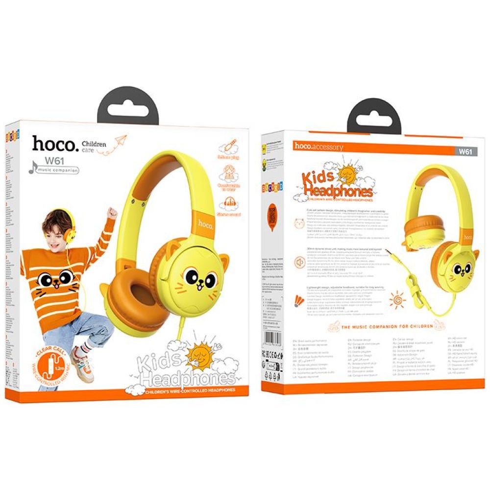 HOCO W61 VOICE WIRED HEADPHONES, SUN YELLOW - Image 3