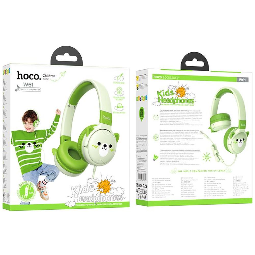 HOCO W61 VOICE WIRED HEADPHONES, EMERALD GREEN - Image 2