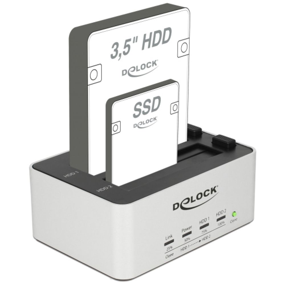 DELOCK docking station 63991, clone function, 2x 2.5/3.5" SSD/HDD, 5Gbps - Image 2