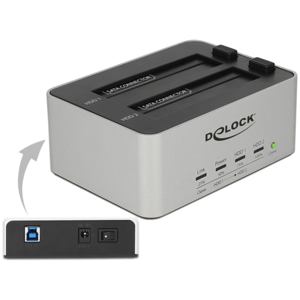 DELOCK docking station 63991, clone function, 2x 2.5/3.5" SSD/HDD, 5Gbps