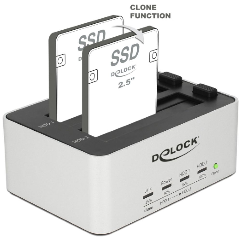 DELOCK docking station 63991, clone function, 2x 2.5/3.5" SSD/HDD, 5Gbps - Image 4