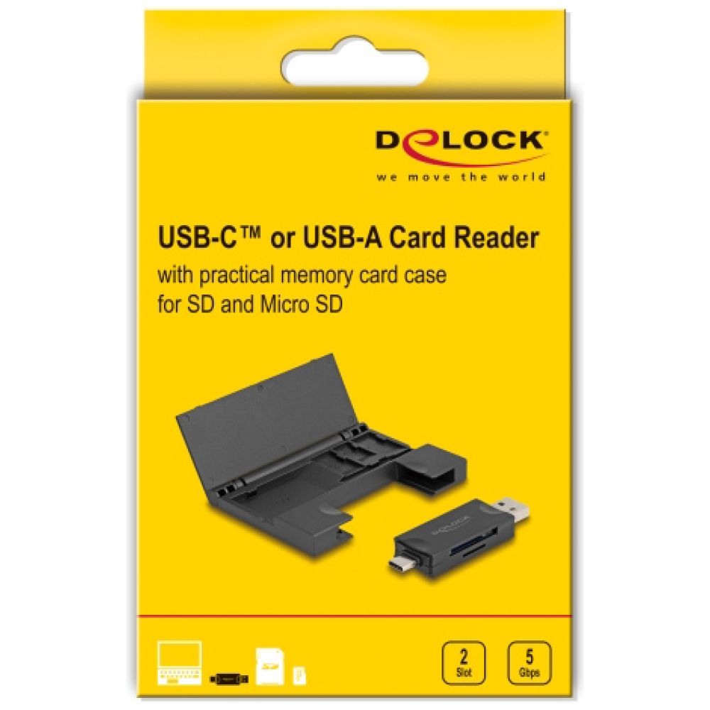 DELOCK card reader 91014 για SD & micro SD, με θήκη, USB/USB-C, 5Gbps, μαύρο - Image 5