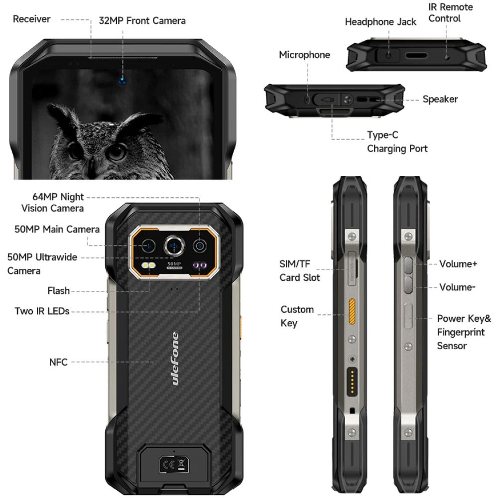 ULEFONE smartphone Armor 27, 6.78", 12/256GB, 10600mAh, IP68/IP69K, μαύρο - Image 11