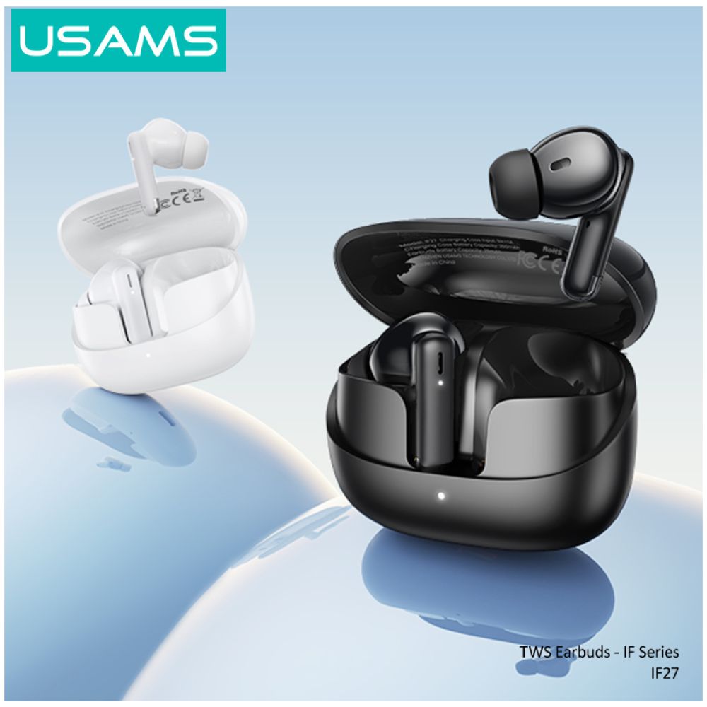 USAMS earphones με θήκη φόρτισης IF27, TWS, Φ13mm, 25/250mAh, λευκά - Image 2