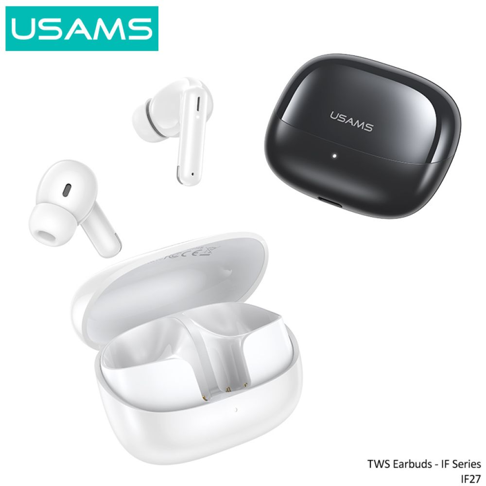 USAMS earphones με θήκη φόρτισης IF27, TWS, Φ13mm, 25/250mAh, λευκά - Image 3